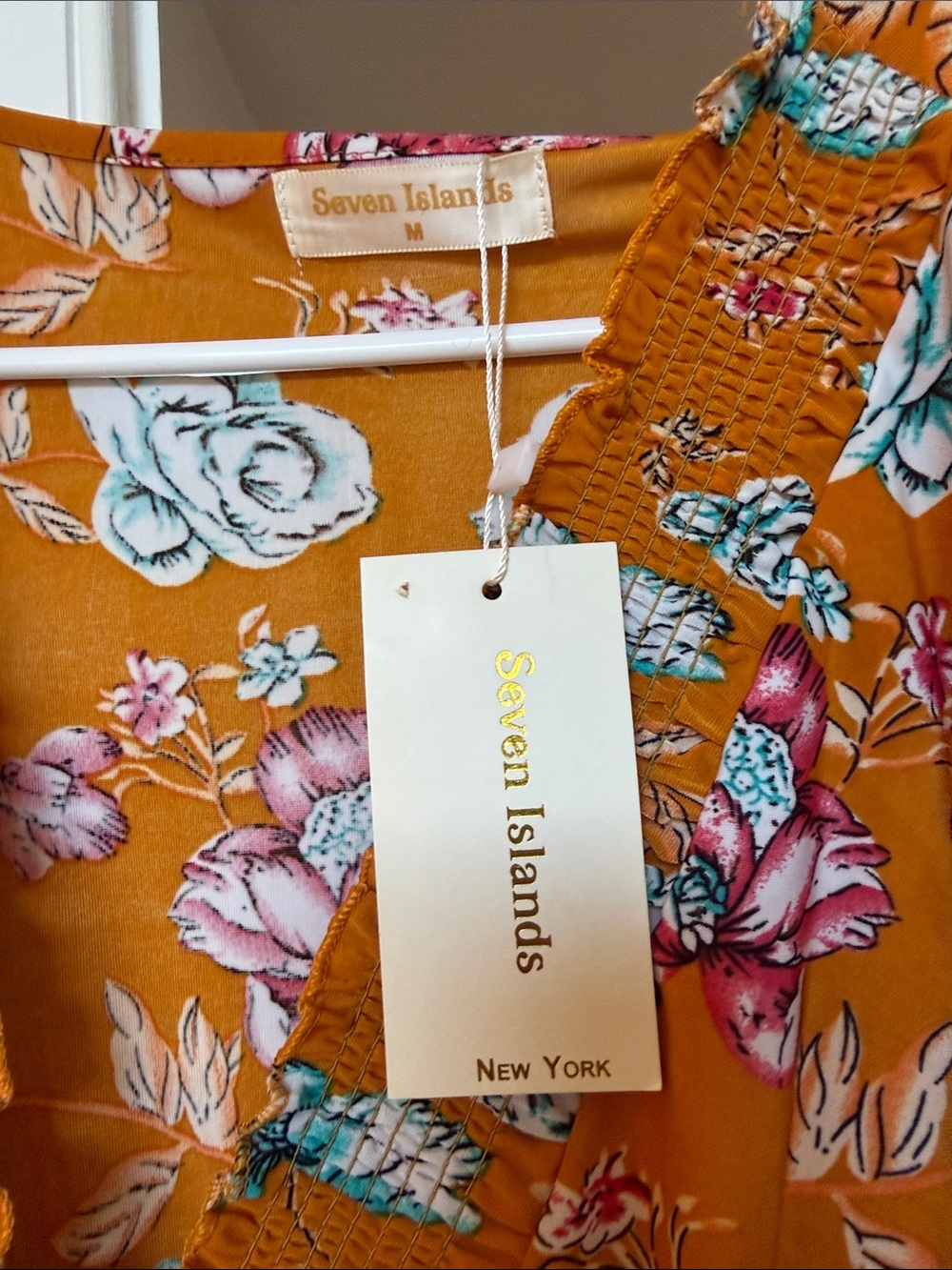 Women’s Maxi Dress - Mustard Floral V-Neck - Picture 2 of 2